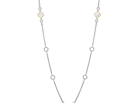 Judith Ripka Sterling and 18 karat Gold Eternity Long Station Necklace with Mother of Pearl Discount