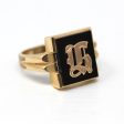 Letter  H  Ring - Retro 10k Yellow Gold Genuine Onyx Old English Initial - Vintage Circa 1960s Size 10 1 2 Statement New Old Stock Jewelry For Cheap