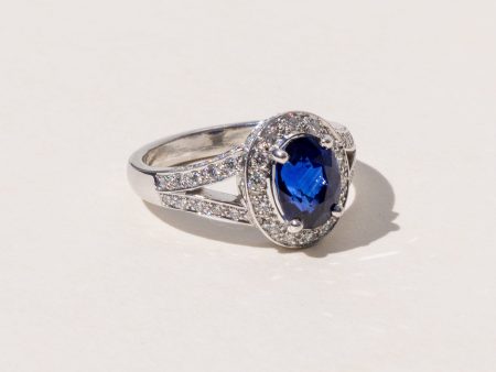 Luna Oval Blue Sapphire Halo Ring For Cheap