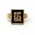 Letter  H  Ring - Retro 10k Yellow Gold Genuine Onyx Old English Initial - Vintage Circa 1960s Size 10 1 2 Statement New Old Stock Jewelry For Cheap