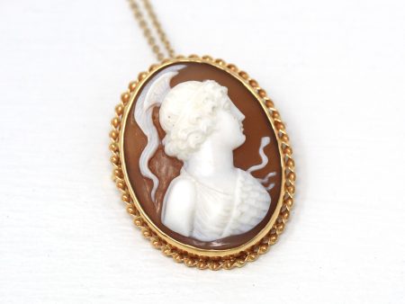 Sale - Vintage Cameo Necklace - Retro 14k Yellow Gold Carved Shell Brooch Pin Pendant - Circa 1940s Era Statement Church & Company Jewelry Online