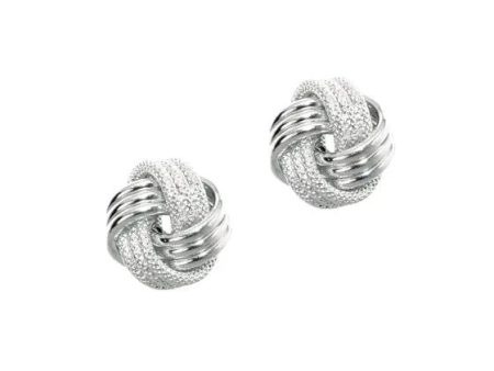 14K White Gold Polished & Diamond Cut Love Knot Stud Earring For Cheap