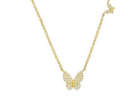 14k 2 Butterfly 0.22 Ct Diamond Butterfly Necklace. Available in White, Rose and Yellow Gold Online Hot Sale