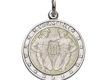 Sterling Silver Enamel Gemini medal with Rim 1  (24mm-quarter size) Fashion