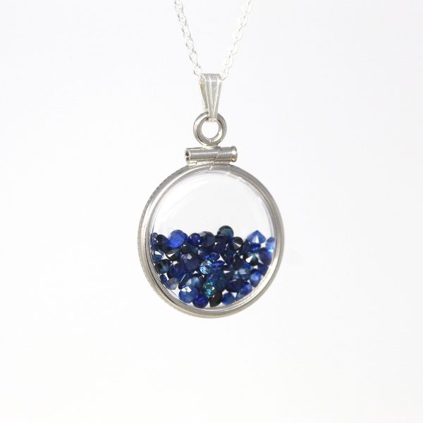 Sapphire Shaker Locket - MJV Handcrafted Sterling Silver Genuine Gems Clear Pendant - 2.5 Carats TW Blue Round Gemstone September Birthstone Online