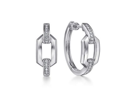 Gabriel Sterling Silver 0.16Ct White Sapphire Link Chain Hoop Earrings For Sale