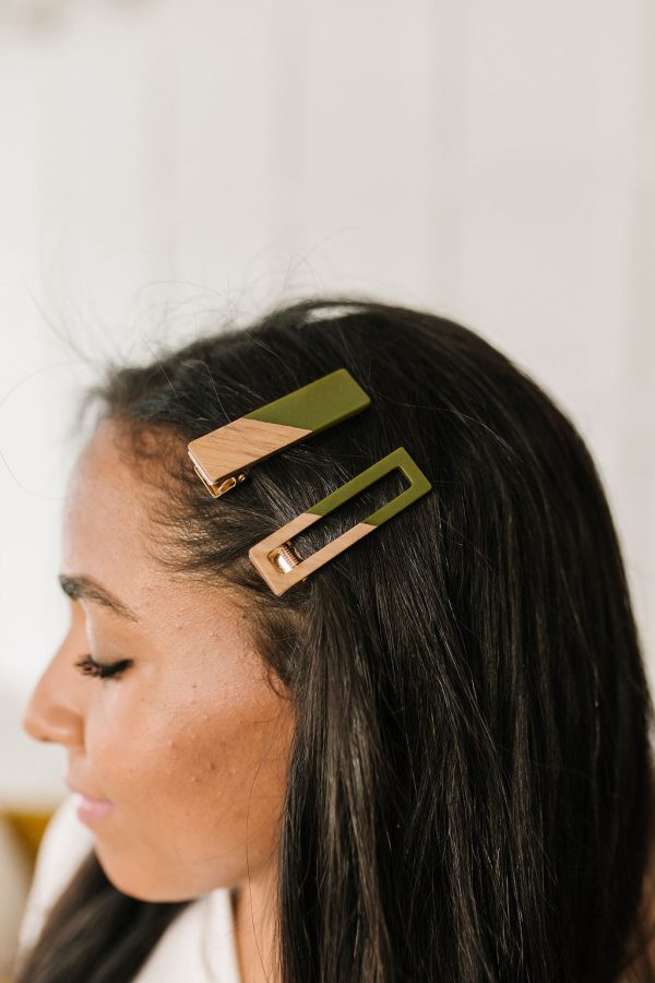 Two Tone Hair Clip Set in Green Supply