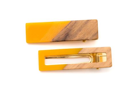 Two Tone Hair Clip Set in Yellow Online Hot Sale