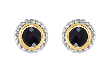 Sterling Silver & 18K Gold Popcorn Onyx Stud Earrings For Cheap