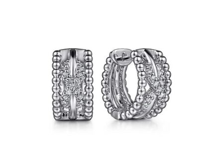 Gabriel Sterling Silver 14MM Twisted Bujukan Huggie Earrings with 0.25Ct White Sapphires Supply