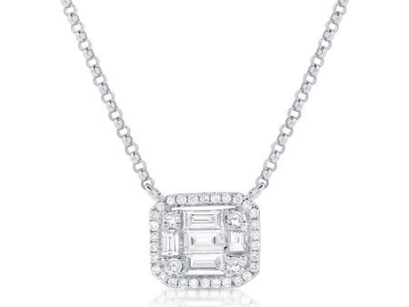 14k Gold 0.24Ct Baguette, 0.13Ct Round Diamond Necklace, available in White, Rose and Yellow Gold Online