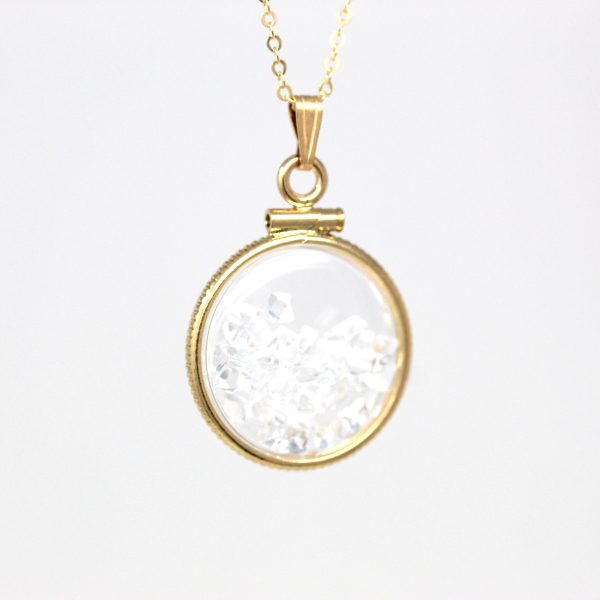 White Topaz Shaker Locket - Handcrafted Modern 14k Yellow Gold Filled Clear Pendant - Genuine Gemstones 2.5 CTW Colorless Square Cut Jewelry Cheap