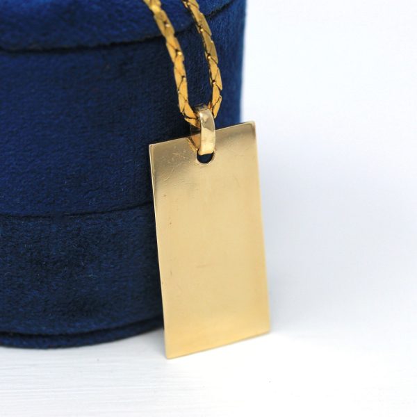 Sale - Vintage Ingot Pendant - Retro 9 Carat Solid Yellow Gold Blank Engrave Rectangular Necklace - Hallmarked 1977 London England Jewelry For Discount