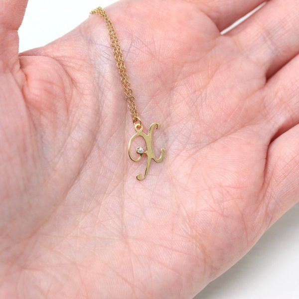 Letter  X  Charm - Estate 14k Yellow Gold Diamond Initial Pendant Necklace - Vintage Circa 1990s Era Personalized New Old Stock Fine Jewelry Hot on Sale