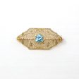 Genuine Zircon Brooch - Retro 10k Yellow Gold Genuine 1.33 CT Blue Gemstone - Vintage Circa 1940s Era Filigree Leaf Statement Pin Jewelry Online Hot Sale