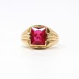 Created Ruby Ring - Retro 10k Yellow Gold Faceted 2.05 ct Rectangular Stone - Vintage Circa 1960s Size 5 3 4 New Old Stock Statement Jewelry on Sale