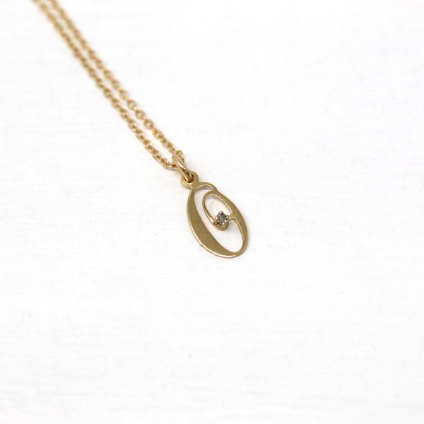 Letter  O  Charm - Estate 14k Yellow Gold Diamond Initial Pendant Necklace - Vintage Circa 1990s Era Personalized New Old Stock Fine Jewelry For Cheap