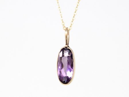 Antique Purple Pendant - Edwardian 10k Yellow Gold Oval Faceted Simulated Amethyst Glass Stone Necklace - 1910s Era Fine February Jewelry Hot on Sale