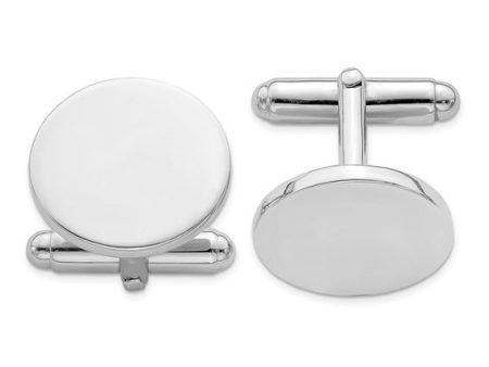 Sterling Silver Rhodium Plated Cufflinks Round on Sale