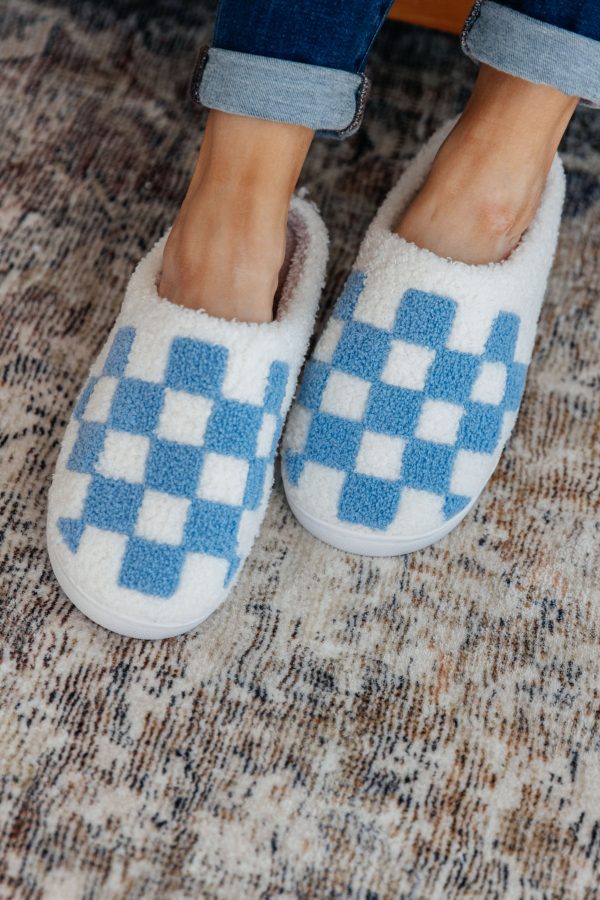 Checked Out Slippers in Blue Sale