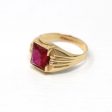 Created Ruby Ring - Retro 10k Yellow Gold Faceted 2.05 ct Rectangular Stone - Vintage Circa 1960s Size 5 3 4 New Old Stock Statement Jewelry on Sale