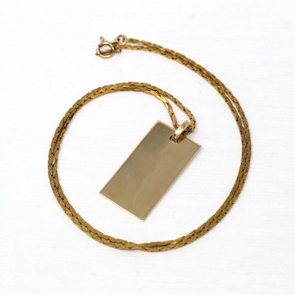 Sale - Vintage Ingot Pendant - Retro 9 Carat Solid Yellow Gold Blank Engrave Rectangular Necklace - Hallmarked 1977 London England Jewelry For Discount