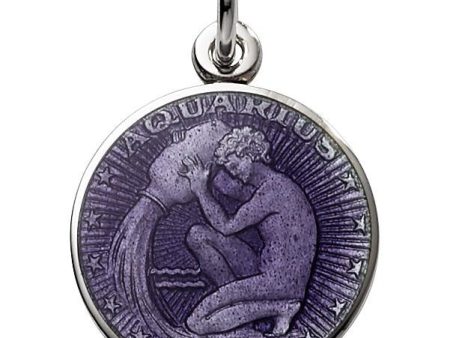 Sterling Silver Enamel Aquarius medal 3 4 -19mm-nickel size For Sale