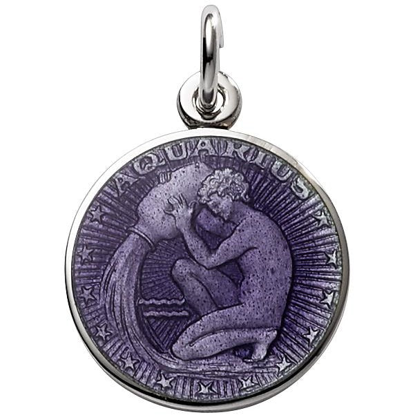 Sterling Silver Enamel Aquarius medal 3 4 -19mm-nickel size For Sale