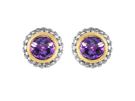 Sterling Silver & 18K Gold Popcorn Amethyst Stud Earrings Supply