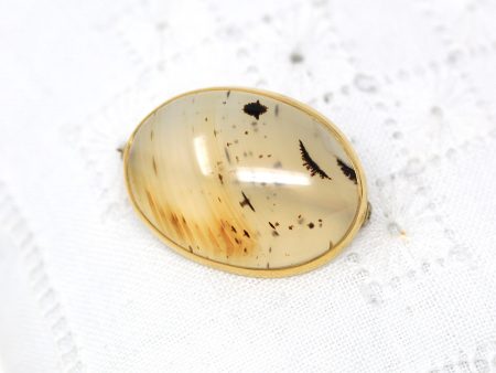 Sale - Genuine Agate Brooch - Edwardian 10k Yellow Gold Oval Gemstone Pin - Antique Circa 1900s Era Statement Fine Fashion Accessory Jewelry For Sale