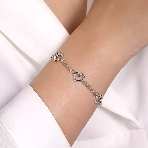 Gabriel Sterling Silver Heart Station Bracelet 7 Inch Online Hot Sale