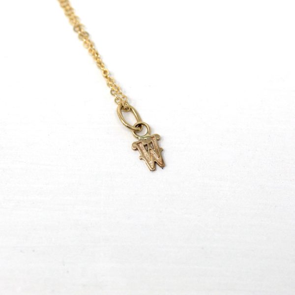 Letter  W  Charm - Art Deco 10k & 14k Gold Initial Old English Style Pendant Necklace - Vintage Circa 1930s Dainty Fine Charm Jewelry Online Hot Sale