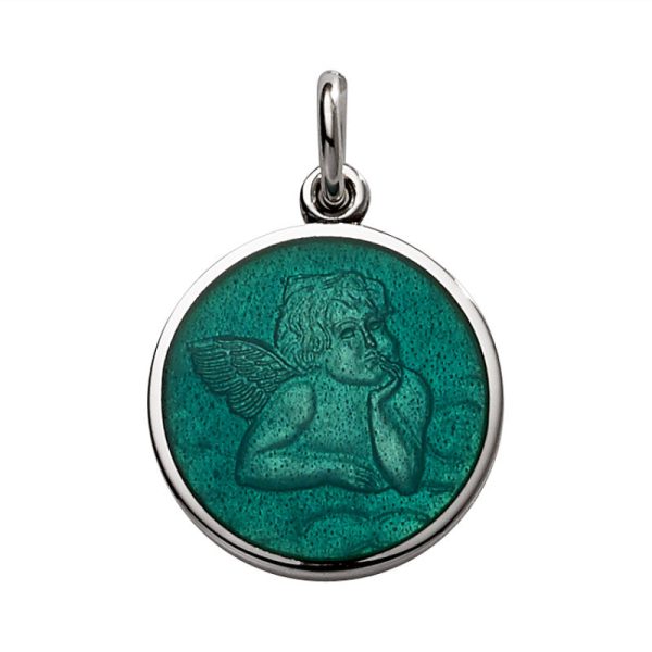 Sterling Silver Enamel Cherub Round Medal Hot on Sale