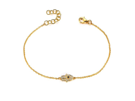 14k Gold 0.01Ct Sapphire, 0.10Ct Diamond Hamsa Bracelet, available in White, Rose and Yellow Gold Online now