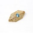 Genuine Zircon Brooch - Retro 10k Yellow Gold Genuine 1.33 CT Blue Gemstone - Vintage Circa 1940s Era Filigree Leaf Statement Pin Jewelry Online Hot Sale