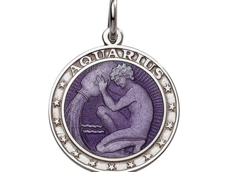 Sterling Silver Enamel Aquarius medal with Rim 1  (24mm-quarter size) For Sale