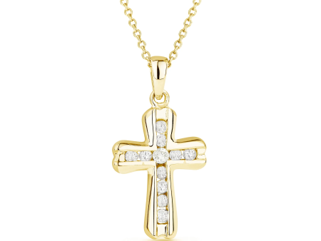 14k Gold 0.15Ct Diamond Cross Pendant, Available in White and Yellow Gold Cheap