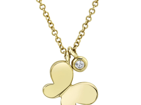 14k Gold 0.02Ct Diamond Butterfly Charm Necklace, Available in White, Rose and Yellow Gold For Discount