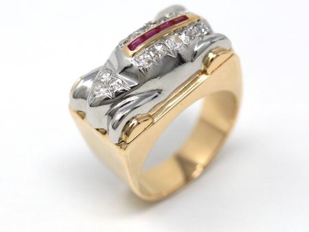 Vintage Car Ring - Art Deco Rare 18k Gold & Platinum Diamond Statement - Size 7 1 4 Circa 1930s Created Ruby Figural Automobile Fine Jewelry Supply