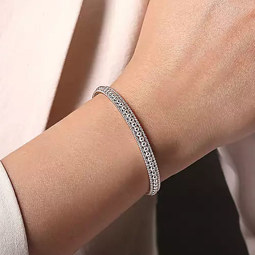 Sterling Silver Bujukan Beaded Open Bangle Hot on Sale