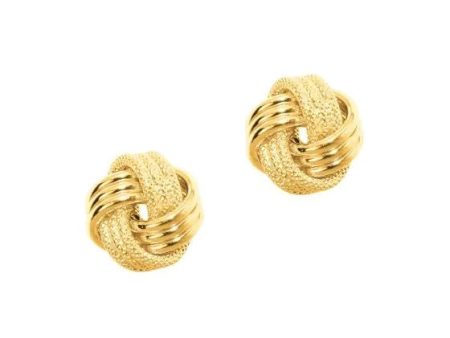 14K Yellow Gold Polished & Diamond Cut Love Knot Stud Earring For Cheap