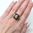 Letter  H  Ring - Retro 10k Yellow Gold Genuine Onyx Old English Initial - Vintage Circa 1960s Size 10 1 2 Statement New Old Stock Jewelry For Cheap