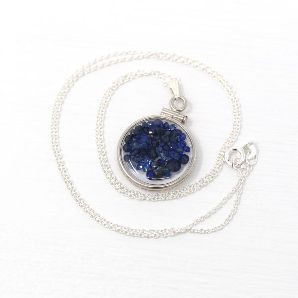 Sapphire Shaker Locket - MJV Handcrafted Sterling Silver Genuine Gems Clear Pendant - 2.5 Carats TW Blue Round Gemstone September Birthstone Online