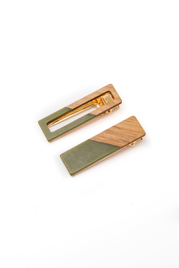 Two Tone Hair Clip Set in Green Supply