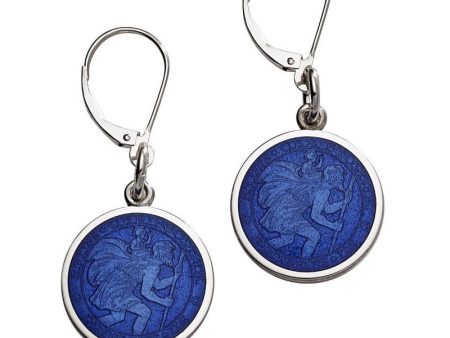 Sterling Silver & Enamel St. Christopher Earrings Royal Blue (color 9) Online