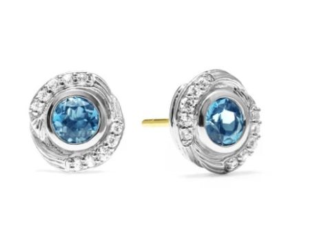 Judith Ripka Sterling Silver Diamond and London Blue Topaz Earring Hot on Sale