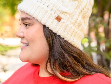 Cable Knit Cuffed Beanie In Ivory Online Sale