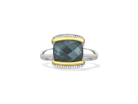 Judith Ripka Sterling Silver and 18k Gold Synthetic Blue Quartz and Hematite Ring, Size 7.0 Discount