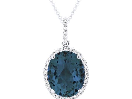 14k Blue Topaz and 0.12 Diamond Pendant, Available in White and Yellow Gold Sale