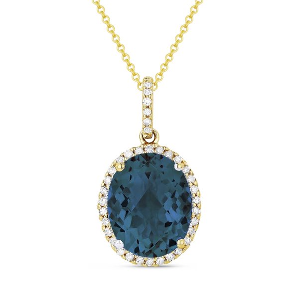 14k Blue Topaz and 0.12 Diamond Pendant, Available in White and Yellow Gold Sale